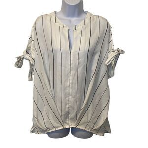 Listicle Large Gray White Stripe Tie‎ Sleeve High Low Top Coastal Preppy Minimal
